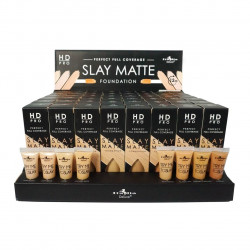 Display de 48 Base de Maquillaje Perfect Full Coverage HD Pro Slay Matte Foundation y 8 probadores Italia Deluxe