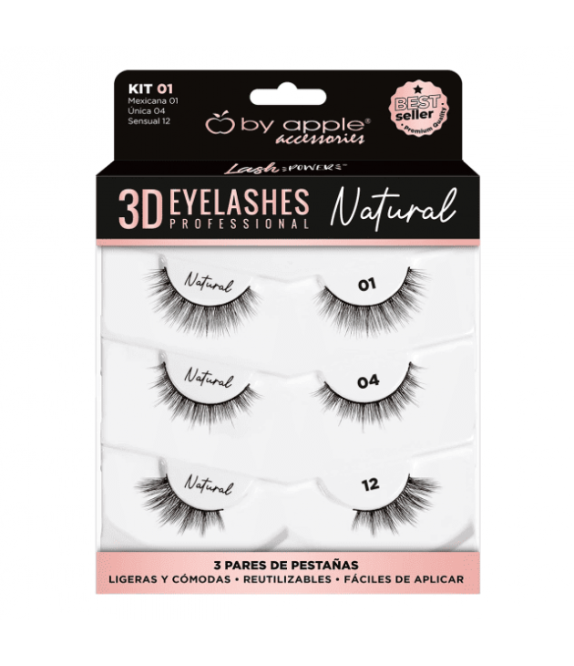 Kit 01 de pestañas postizas 3D naturales by apple